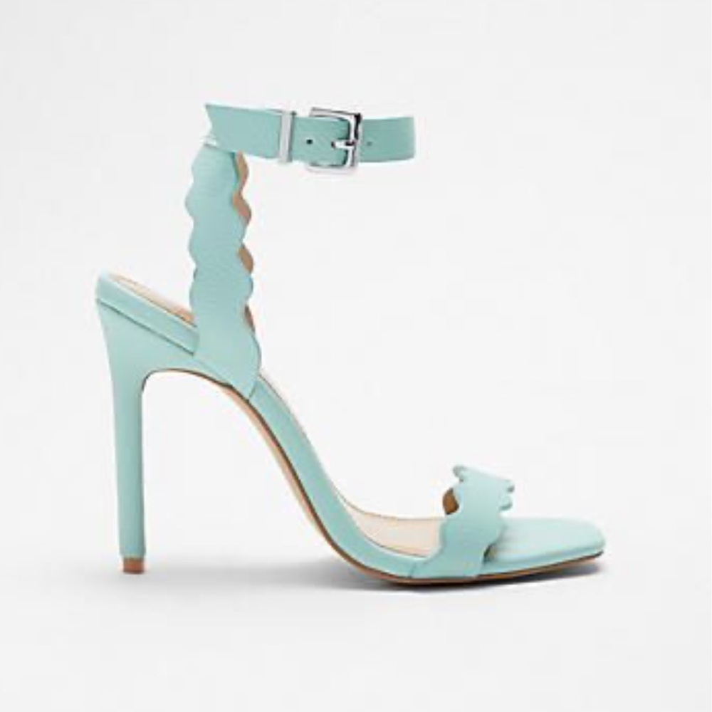 Express scalloped mint kitten heel sandals